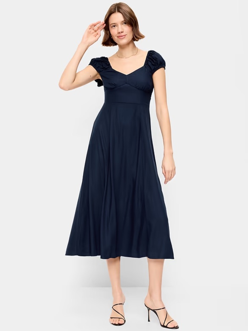 Old Navy Short-Sleeve Fit & Flare Midi Dress in the color Arctic Depth